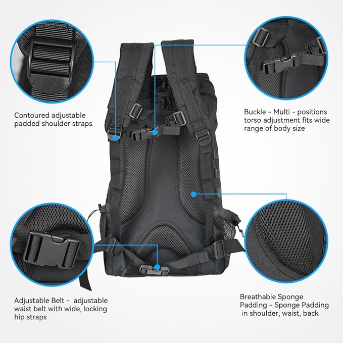 25L Hiking Backpack for Men & Women,Breathable Waterproof Backpack, Lightweight Camping Backpack with MOLLE System-Black,Suitable for mountain climbing and outdoor hiking