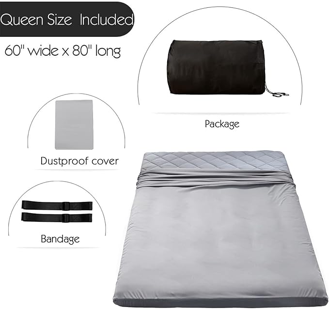 MAXYOYO Japanese Floor Futon Mattress Queen Size, Roll Up Folding Bed, Diamond Patterned Futon for Adults, Grey