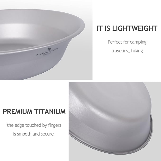 iBasingo Titanium Camping Bowl 174mm Deep Ultralight Backcountry Dining Bowl for Backpackers | 67g Fireproof Cookware | Boil Water Directly Over Flame (Ø174x130x37mm) Ti1112T