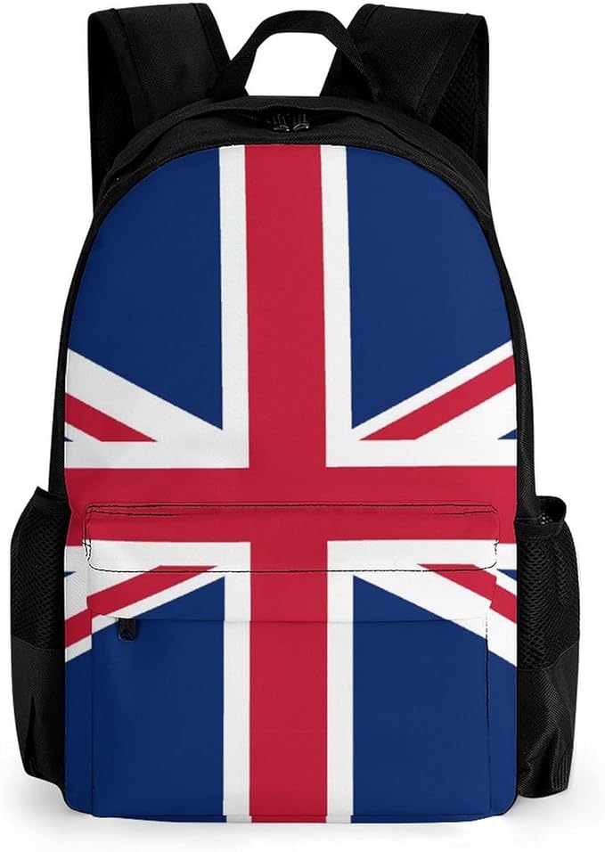 Men Women Lightweight British Uk Flag Daypack Bookbag Big Capacity Carry On Bag With Side Pockets for Camping Travel Bicycle