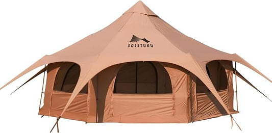 SOLSTUKU Canvas Tent Bell Tent 16.4ft*High9.2ft with Stove Jack for Glamping Family Camping Zipped Removable Floor