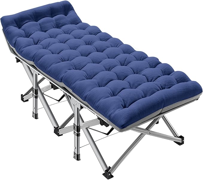 ABORON Folding Camping Cot W/Mat for Adults, Heavy Duty Outdoor Bed with Carry Bag,1200 D Layer Oxford Travel Camp Cots