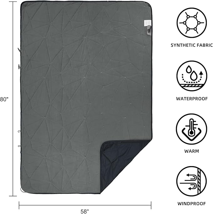 Outdoor Waterproof Blanket, Foldable Fleece Stadium Blanket for Outdoor Sports Event, Camping, Car, Pet, Picnics - Windproof, Wearable, Machine Washable 80" x 58" (Black Gray,Hooded)