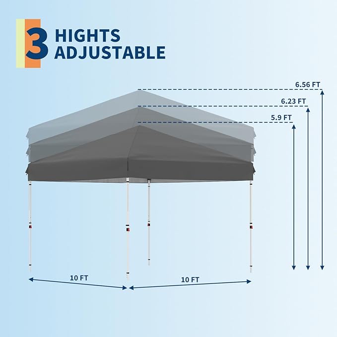 10x10 Pop Up Canopy Tent Outdoor Canopy with No Removable Sidewall One-Person Set Up Heavy Duty Commercial Instant Tent Shelter-Gray