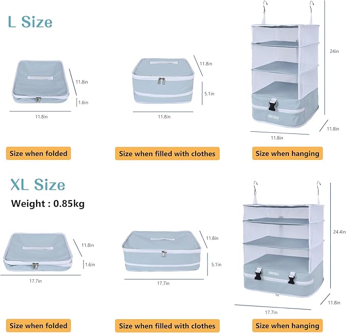 TABITORA Portable Hanging Travel Shelves Bag Packing Cube Organizer Suitcase Storage Large Capacity