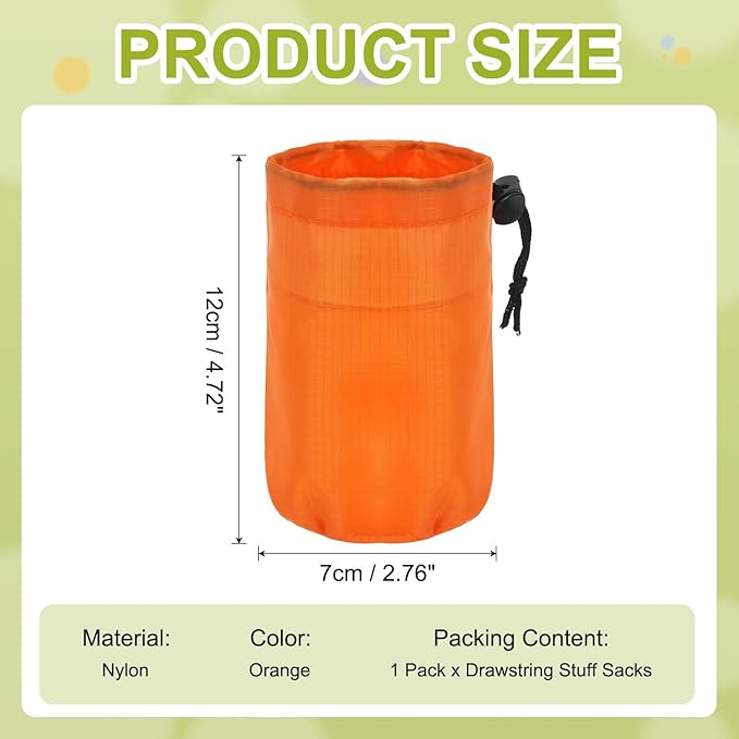 Stuff Sack, Nylon Waterproof Storage Sacks Portable Drawstring Dry Stuff Bag Gear Organization with Toggle, 3x5Inch Fit for Backpacking Camping Traveling Hiking(Orange)