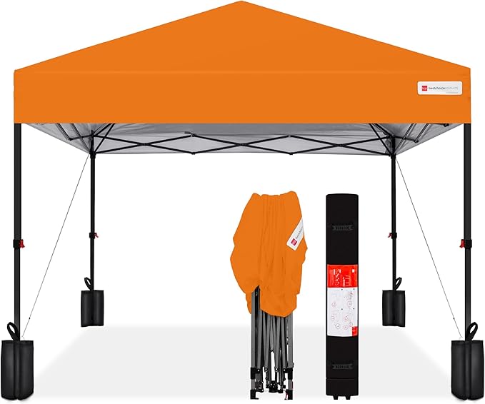 Best Choice Products 8x8ft Pop Up Canopy Tent, Outdoor Shade, 1 Person 1 Minute Set Up, Carry Case, 4 Weight Bags - Orange