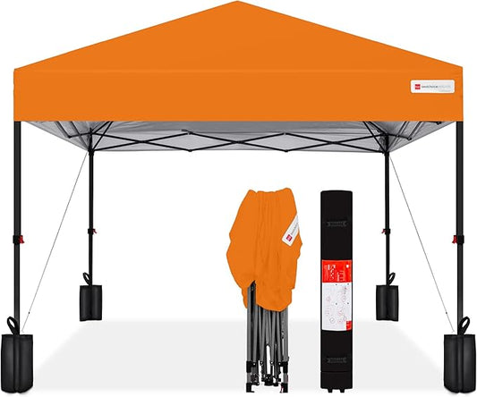 Best Choice Products 12x12ft Pop Up Canopy Tent, Outdoor Shade, 1 Person 1 Minute Set Up, Carry Case, 4 Weight Bags - Orange