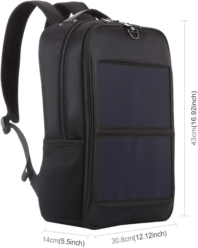 TOZLU 5V 14W Solar Panel Power Backpack Large capacity Laptop Bag with Handle USB Charging Port Nylon Outdoor Backpack for Hiking, Biking, Running Outdoors sport