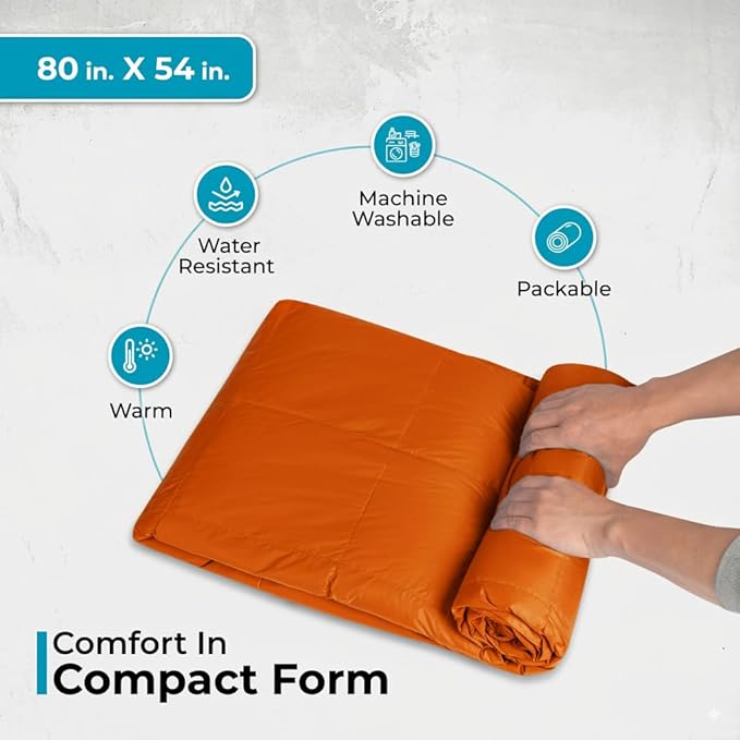 Puffy Blanket for Cold Weather - Down Camping Blanket with Sustainable Insulation, Lightweight & Warm Outdoor Camping Quilt, Water-Resistant, Compact & Packable