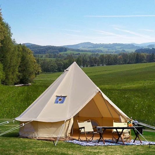 Bell Tent for Camping - Breathable Polycotton Canvas Yurt with Stove Jack, 4-Season Glamping Tent for 2-8 Person, Sturdy Shelter Family Camping & Backyard (10ft/13.1ft/16.4ft)