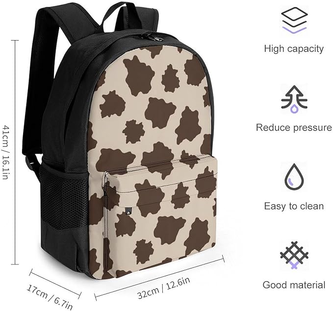 Supdreamc Lightweight Daypack Bookbag for Trekking Business Walking Cycling, Big Capacity Anti-Theft Multipurpose Carry On Bag, Cow Print Business Computer Bag