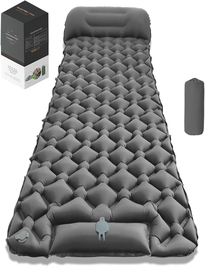 Lounge Mat - Your Portable Chill Zone Thick Memory Foam Sleeping Pad for Outdoor Camping Self Inflating Air Mattress with Pump Folding Backpacking Bed Mat Hiking Essentials Gear(Gray)