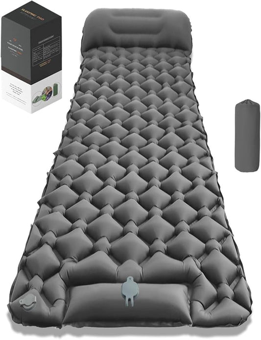 Lounge Mat - Your Portable Chill Zone Thick Memory Foam Sleeping Pad for Outdoor Camping Self Inflating Air Mattress with Pump Folding Backpacking Bed Mat Hiking Essentials Gear(Gray)