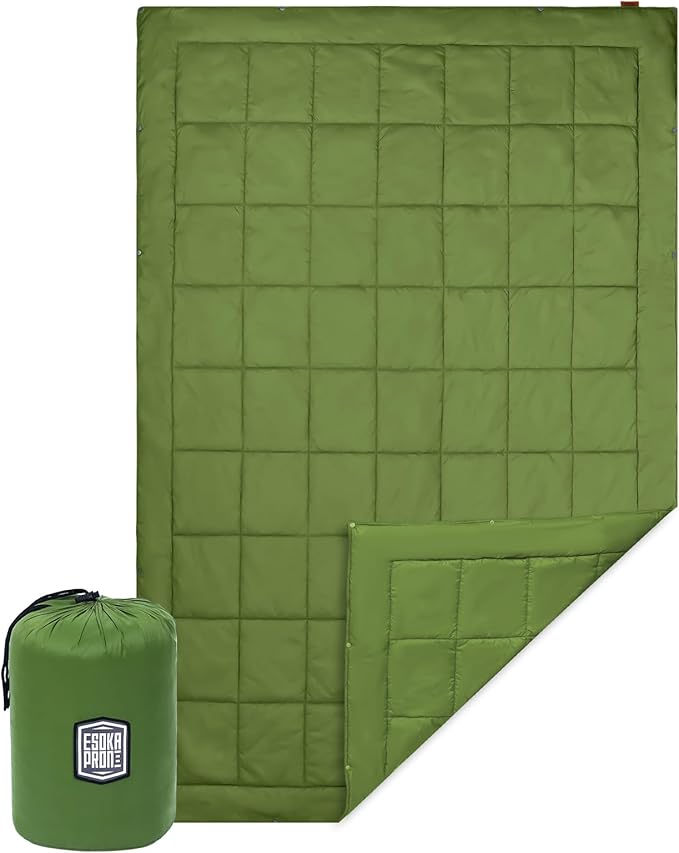 Outdoor Camping Blanket,Lightweight Waterproof Puffy Camping Blanket,Portable Camping Quilt for Travel, Picnic, Hiking,Camping - 77.9" x 55" Military Green