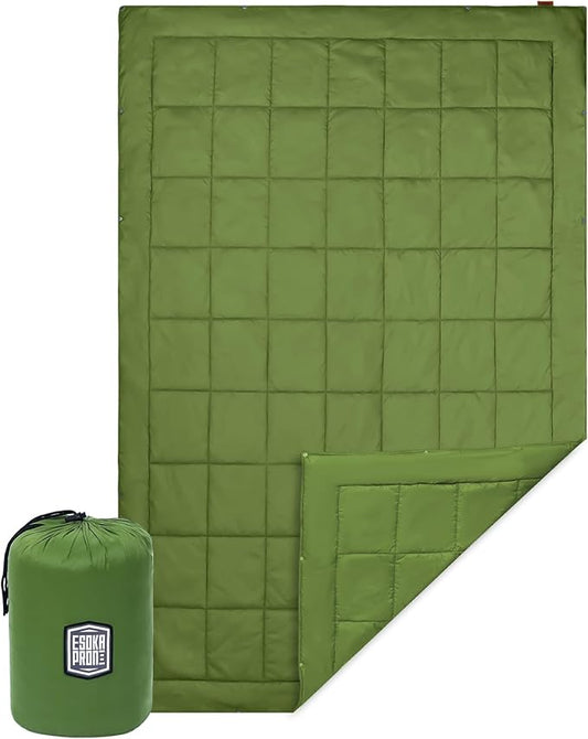Outdoor Camping Blanket,Lightweight Waterproof Puffy Camping Blanket,Portable Camping Quilt for Travel, Picnic, Hiking,Camping - 77.9" x 55" Military Green
