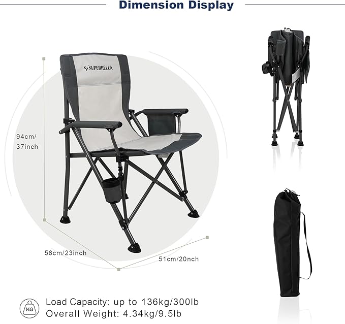 Camping Chair Folding Portable Lawn Chair Comfortable Hard Arm Sturdy for Family Camp, Outdoor, Sports, Beach, Travel, Beige, Supports 300 lbs