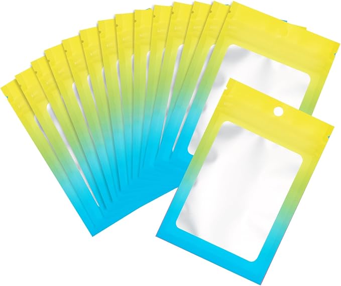 100 Pcs Resealable Mylar Bags, Gradient Color Food Storage Bags, Zip Bag Foil Bags Packaging Pouch for Food Storage, Sample, Small Business (Yellow Blue, 4.7 X 7.1 Inch)