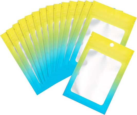 100 Pcs Resealable Mylar Bags, Gradient Color Food Storage Bags, Zip Bag Foil Bags Packaging Pouch for Food Storage, Sample, Small Business (Yellow Blue, 4 X 6 Inch)