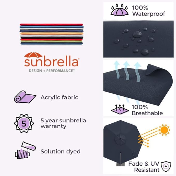 Midtown Umbrellas 10 Ft Outdoor Cantilever Patio Umbrella w/Sunbrella Canvas Navy Fabric - 360° Rotate Offset Patio Umbrella, Deck Patio Umbrella, Backyard Umbrella & Garden Umbrella - Silver Frame