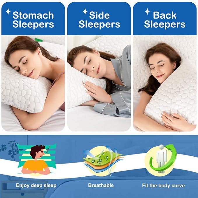 Cooling Pillows King Size Set of 2 Pack Shredded Memory Foam Pillows for Sleeping, Adjustable Cool Bed Pillow for Side Back Stomach Sleepers, Luxury Gel Neck Pillow for Neck and Shoulder Pain Relief