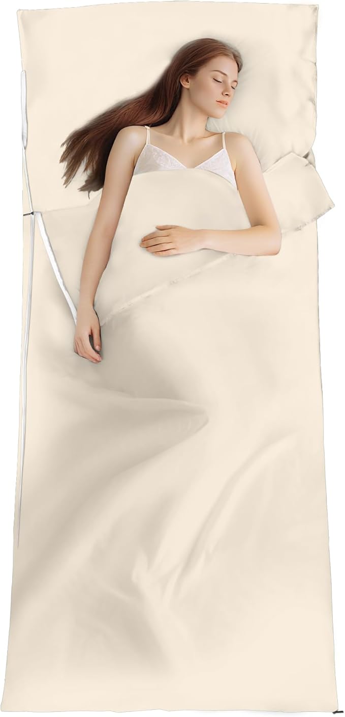 Sleeping Bag Liner,Long Staple Cotton, Adult Sleep Sack & Travel Sheets,Travel Sleep Sack for Backpacking, Hotels & Hostels Lightweight Travel Sheet Camping Sheets,Has Full Length Zipper