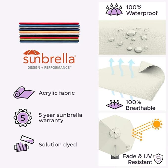 Midtown Umbrellas 10 Ft Outdoor Cantilever Patio Umbrella w/Sunbrella Canvas Natural Fabric - 360° Rotate Offset Patio Umbrella, Deck Patio Umbrella, Backyard Umbrella & Garden Umbrella - Silver Frame
