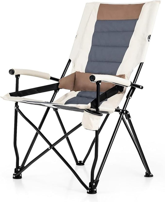 HAPPYGRILL Folding Camping Chair with Carrying Bag, Portable Lawn Chair with Cup Holder, 330 LBS Outdoor Chair for Outside Fishing Travel Swimming Picnic