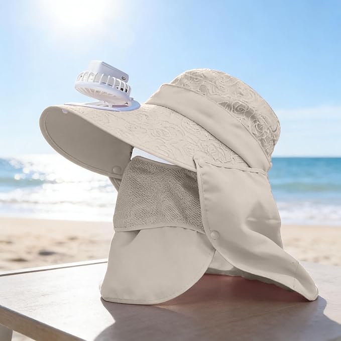 Solar Fan Cap, Wide Brim Sun Cap, USB and Solar Powered Adjustable Breathable Fan Hat for Women Men Outdoor