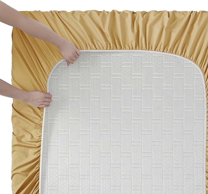 Clara Clark RV Queen Sheets, 6 Piece RV Sheets Set - Hotel Luxury Sheets for RV Bunks, Super Soft Bedding Set, Short Queen,Camel Gold