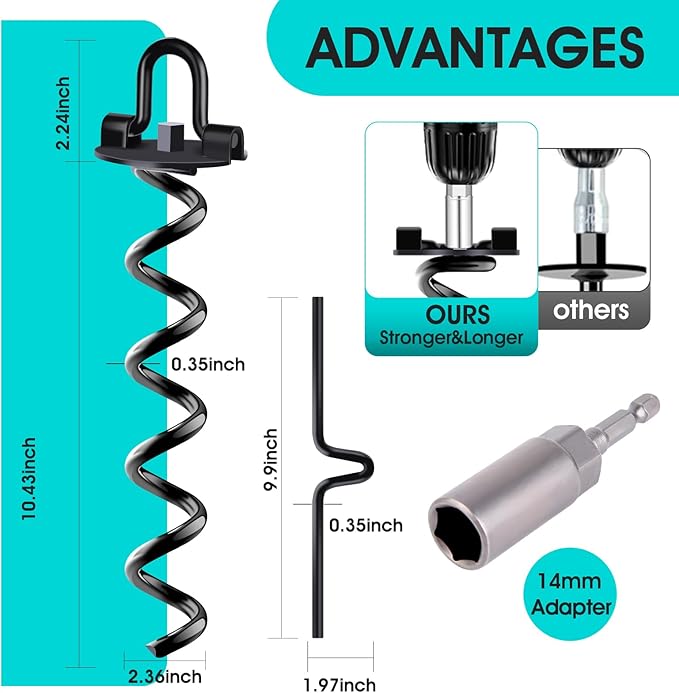 Ground Anchors Heavy Duty Spiral Screw in Trampoline Stakes, Swing Set Anchors Earth Anchor for Trampoline, Tents, Canopies, Swing Sets, Dog tie Out(8 Pack)