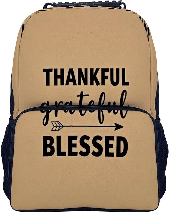 Men Women Polyester Thankful Grateful Blessed Daypack Bookbag Big Capacity Shoulder Bag With Padded Straps for Climbing Travel Walking Cycling