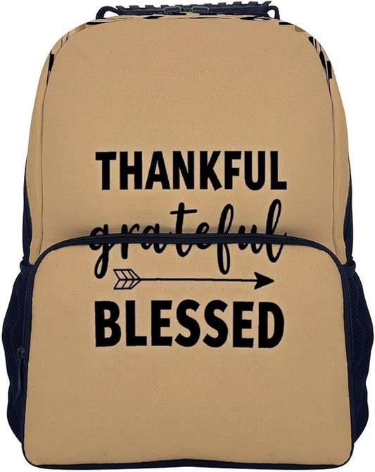 Men Women Polyester Thankful Grateful Blessed Daypack Bookbag Big Capacity Shoulder Bag With Padded Straps for Climbing Travel Walking Cycling