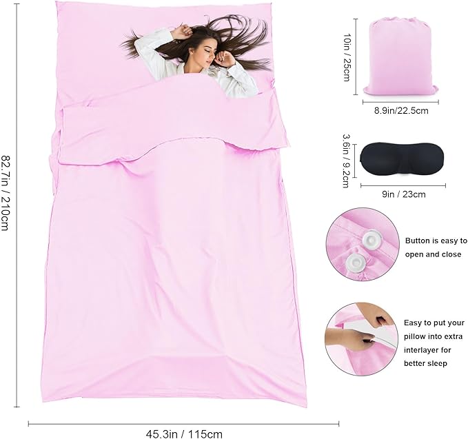 Sleeping Bag Liner,Travel Sheet & Adult Sleep Sack, Camping Sheets Travel Sleep Sack for Backpacking,Hotels & Hostels -Lightweight Single &Double Travel Sheet Camping Sheets