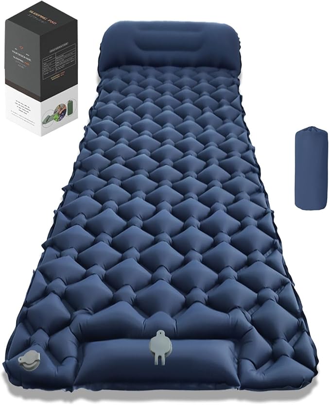Lounge Mat - Your Portable Chill Zone Thick Memory Foam Sleeping Pad for Outdoor Camping Self Inflating Air Mattress with Pump Folding Backpacking Bed Mat Hiking Essentials Gear(Dark Blue)