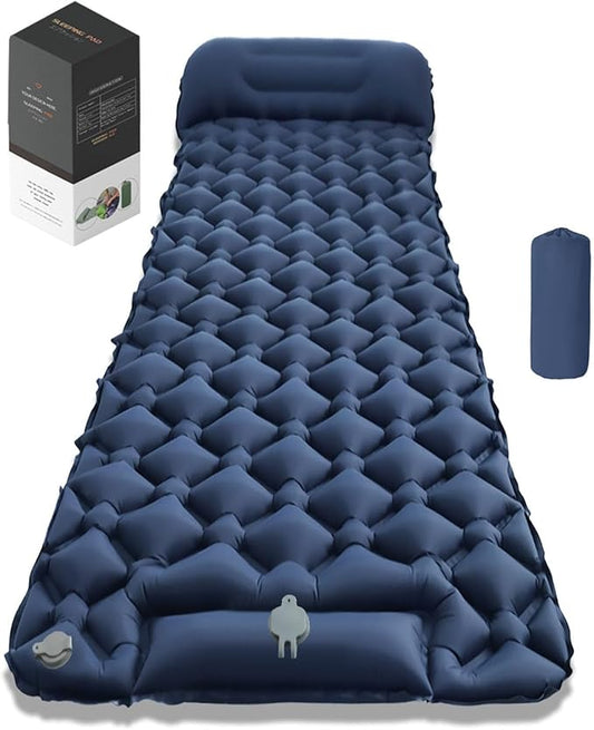 Lounge Mat - Your Portable Chill Zone Thick Memory Foam Sleeping Pad for Outdoor Camping Self Inflating Air Mattress with Pump Folding Backpacking Bed Mat Hiking Essentials Gear(Dark Blue)