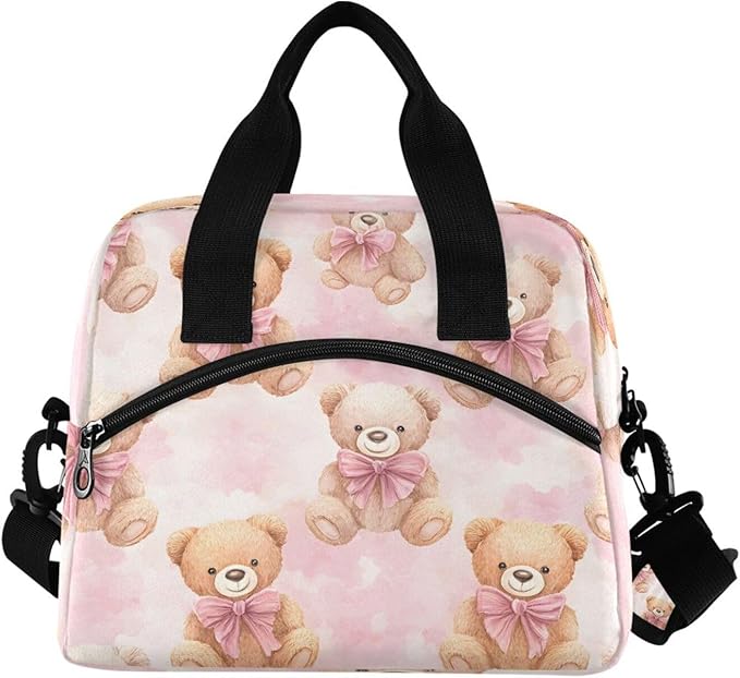 ALAZA Teddy Bear Pink White Camouflage Lunch Box for Men Women Adults Insulated Lunch Bag Cooler Bag with Adjustable Shoulder Strap for Work Picnic Travel