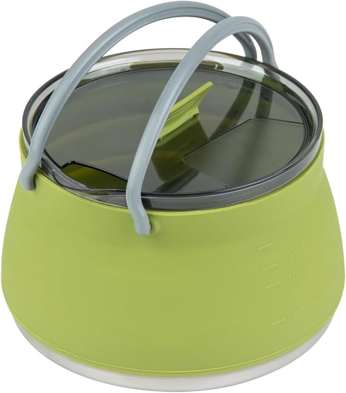 Restaurantware-Hi Tek 1 Liter Collapsible Camping Kettle, 1 Portable Cook Pot - With Perforated Lid, Stainless Steel Bottom, Silicone Camping Coffee Pot, With High Heat Nylon Handles, For Travel