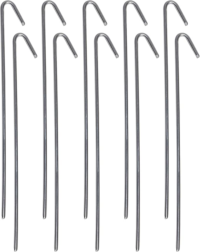 Pinnacle Mercantile 10 Pack Tent Stakes Metal Garden Edging Fence Hooks Pegs Christmas Decoration Stakes Made USA 9 inches Long