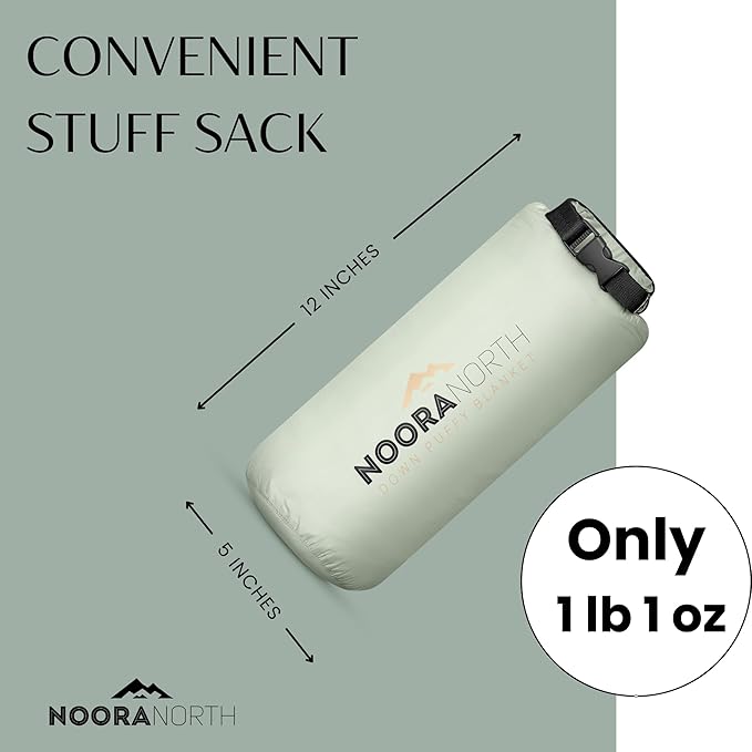 Down Camping Blanket with Footbox – Lightweight, Packable, Water Resistant Backpacking Quilt & Warm Puffy Compact Outdoor Throw – 52x77 with Stuff Sack for Stadium, Hiking & Travel