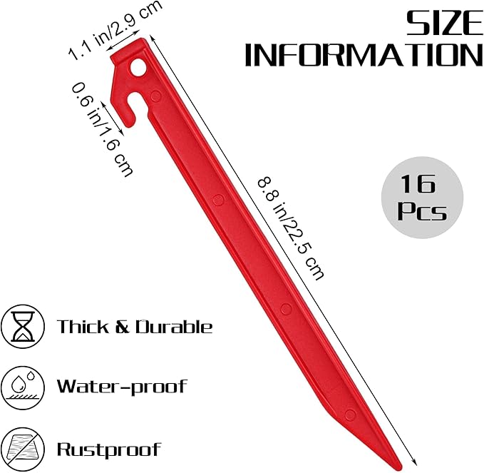 Aodaer 16 Pieces Plastic Inflatable Stakes 8.8 Inch Christmas Halloween Yard Stakes Heavy Duty Anchor Replacement Inflatable Accessories for Garden Outdoor Inflatable Decorations, Red