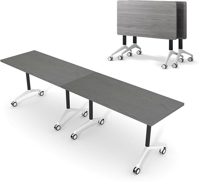 Folding Conference Table Flip-Top Rectangular Meeting/Training Table with Locking Casters,Mobile Nesting Design, 25mm E1 Scratch-Resistant Work Surface (2, 55.1 * 21.7 * 29.5Inch)
