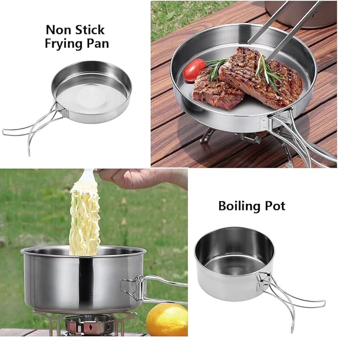 Camping Cookware Mess Kit, Backpacking Cooking Set Lightweight Stackable Pots and Pans Set Portable Tableware for Outdoor Indoors Kitchen Family Camping Travel Picnic Backpacking Hiking Fishing