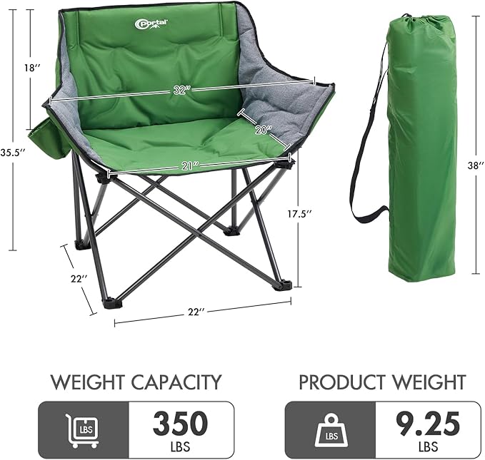 PORTAL 32In Extra Wide Camping Chair for Adults, Oversized Folding Chair with Cup Holder & Carry Bag, Heavy-Duty Outdoor Chair Supports 350 lbs, Portable for Camping, Lawn, Patio