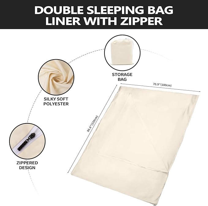 Sleeping Bag Liner,Long Staple Cotton, Adult Sleep Sack & Travel Sheets,Travel Sleep Sack for Backpacking, Hotels & Hostels Lightweight Travel Sheet Camping Sheets,Has Full Length Zipper