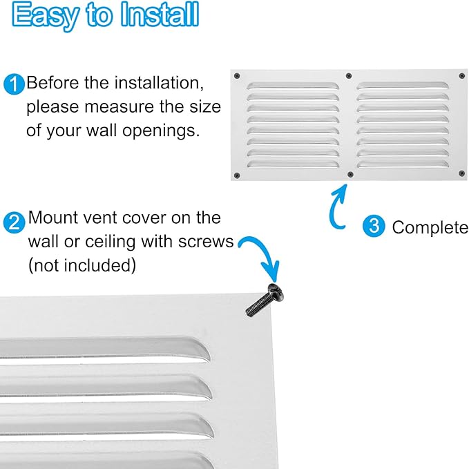 PATIKIL 12 x 8 Inch Aluminum Vent Cover, Screen Air Grille Ventilation Cover HVAC Louvered Grill for Home Kitchen Fireplace Bathroom Wall Ceiling, Silver Tone