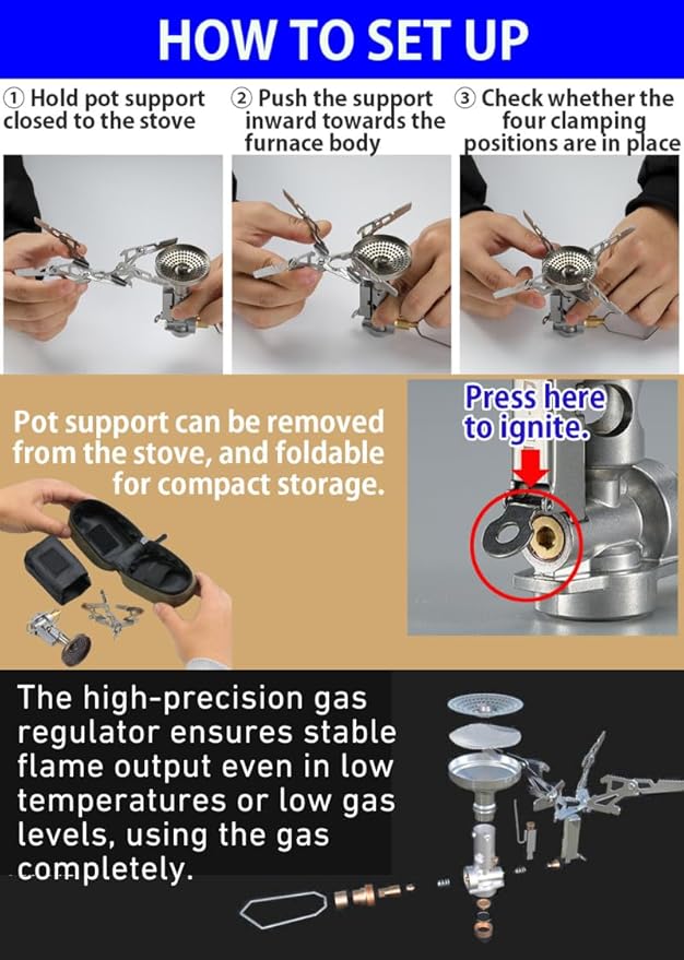 CAMPINGMOON Canister Top Stove Portable Compact Foldable w/igniter w/Gas Fuel Can Stabilizer XD-2F/Z41