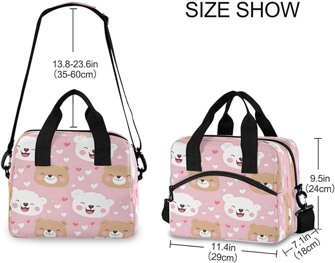 ALAZA White Bear Brown Pattern Lunch Box for Men Women Adults Insulated Lunch Bag Cooler Bag with Adjustable Shoulder Strap for Work Picnic Travel