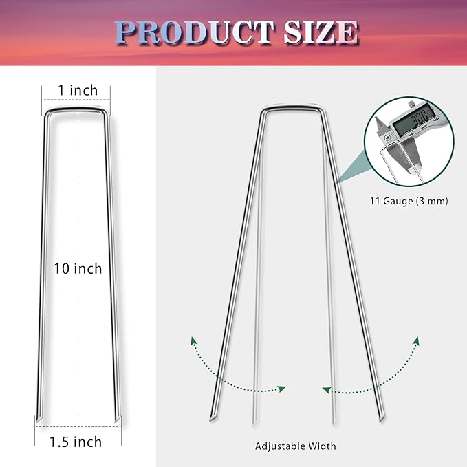 Gtongoko 120 Pack Galvanized Landscape Staples Garden Plant Cover Stakes 10 Inch 11 Gauge SOD Staples Ground Fence Stakes for Landscaping Securing Weed Barrier Fabric