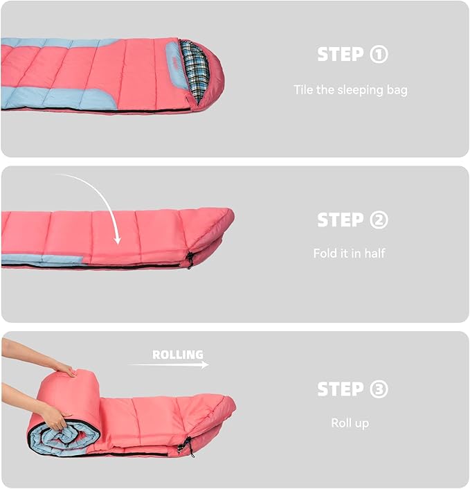 Cotton Flannel Liner Sleeping Bag for Adults Teens Kids, Cold Weather &Warm, 3 Seasons, Lightweight Compact Camping Essentials Equipment, Hiking, Outdoor, Travel